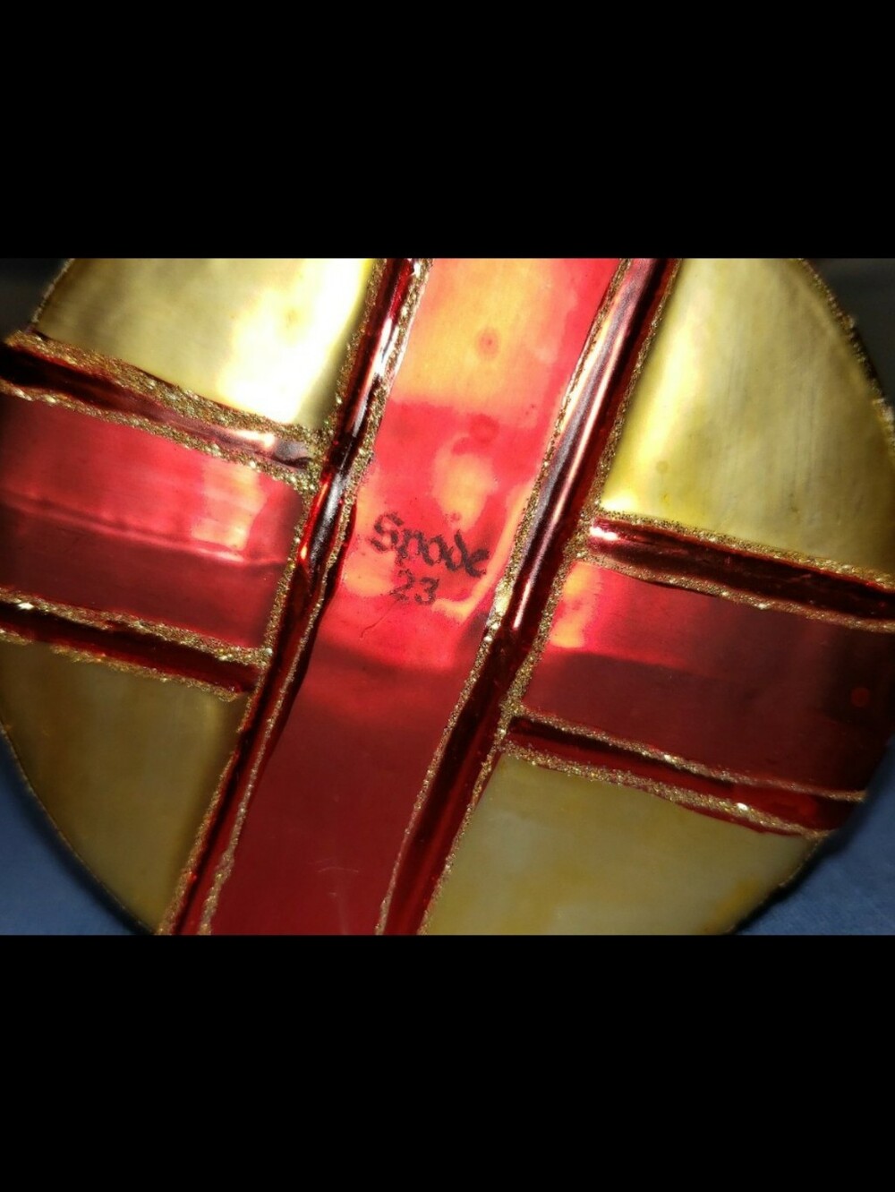 RARE Vtg 2000 Spode Large Blown Glass Gold Box W/ Red Ribbon Christmas Ornament - Picture 10 of 12